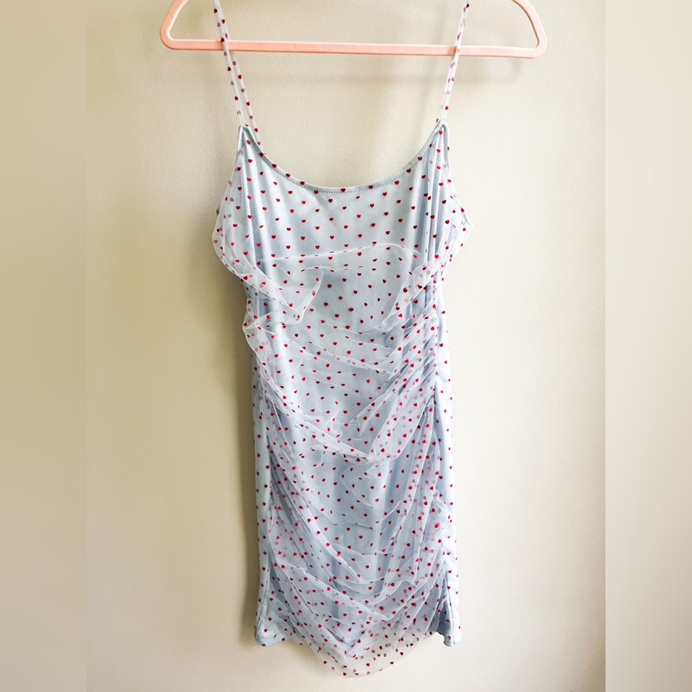 Baby blue red hearts cinched tight mini dress from cider. Worn once! Was $26